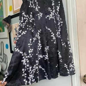 Chico's Black and White Embellished A-Line Midi Skirt